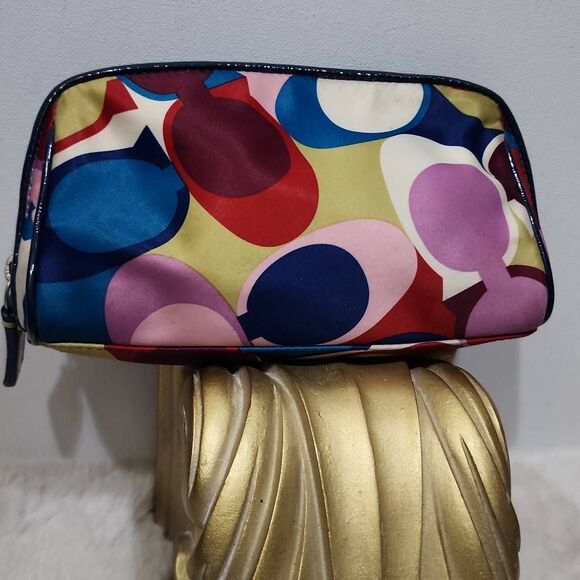 Coach Handbags - Coach Multicolor Scarf Print Satin Cosmetic Pouch Travel Case Y2K